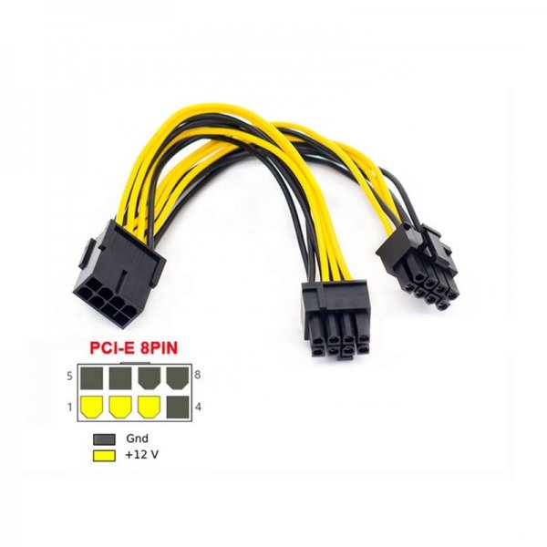 Iwill 8P PCI-E til 2 x 6+2P (8) PCI-E 20CM (Y-Splitt) - 18AWG