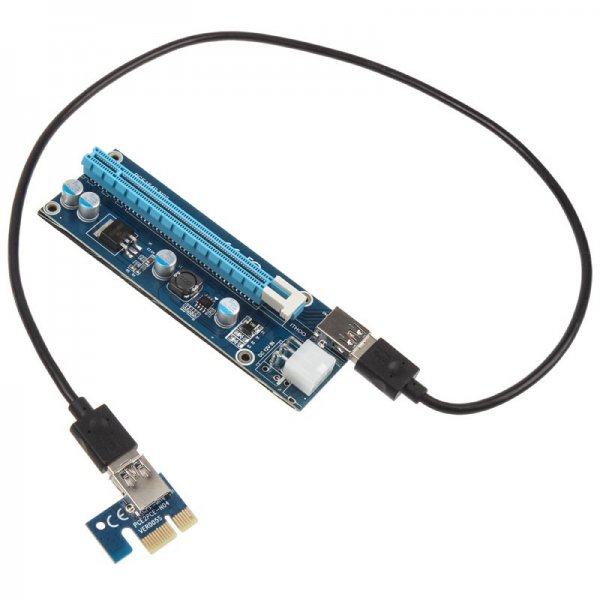 Iwill PCI-E 1X riser til PCI-E 16X for mining m/kabler - Rev. 009S