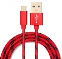 USB til USB C - 0,5m tøy - Rød